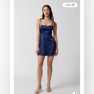 UO Bella Bow-Back Satin Mini Dress